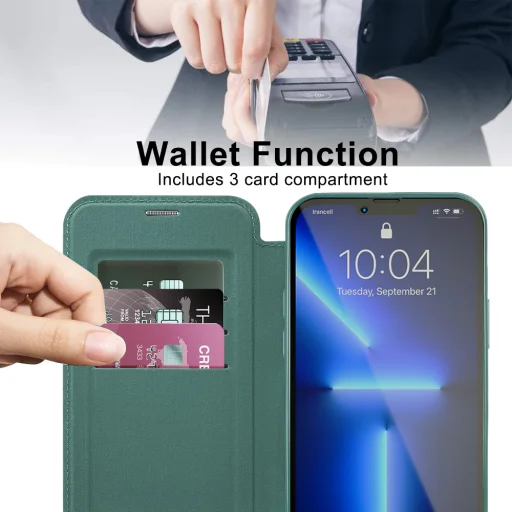  iPhone 13 Pro Zöld Techsuit SmartMag Könyvtok - 5