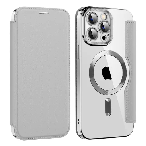  iPhone 13 Pro Max Szürke Techsuit SmartMag Könyv Tok - 2