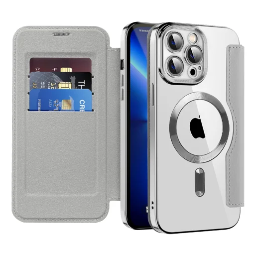  iPhone 13 Pro Max Szürke Techsuit SmartMag Könyv Tok - 1