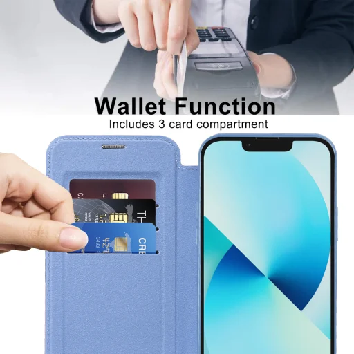  iPhone 13 Világoskék Techsuit SmartMag könyv tok - 9