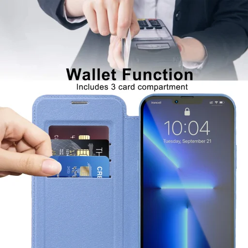  iPhone 13 Pro Max Világoskék Techsuit SmartMag könyv tok - 5