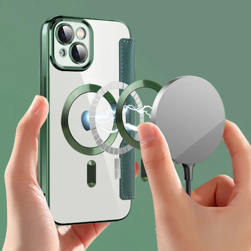  iPhone 14 Zöld Techsuit SmartMag Könyv Tok - 6