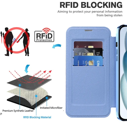  Techsuit - SmartMag könyvtok - iPhone 15 - Világoskék tok - 4