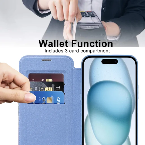  Techsuit - SmartMag könyvtok - iPhone 15 - Világoskék tok - 5