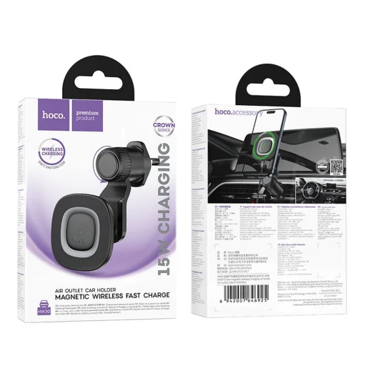 Hoco 15W autós telefontartó indukciós légkiömlő HW30 fekete - 9
