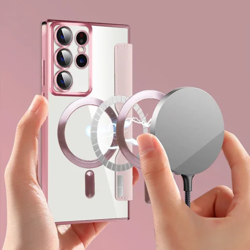  Techsuit - SmartMag könyvtok - Samsung Galaxy S22 Ultra 5G - Pink tok - 5