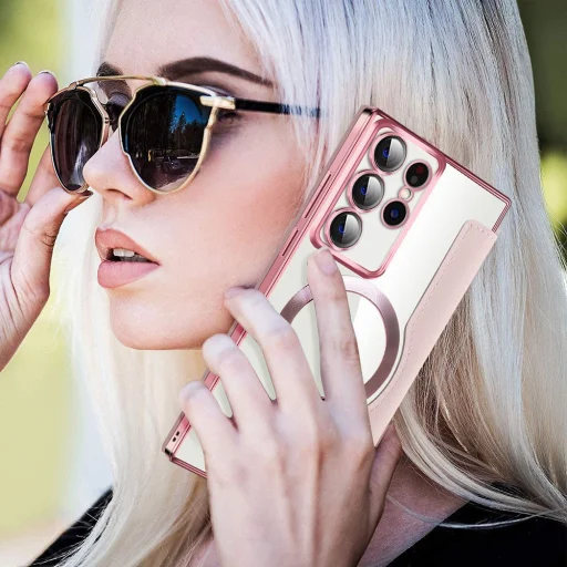  Techsuit - SmartMag könyvtok - Samsung Galaxy S22 Ultra 5G - Pink tok - 6