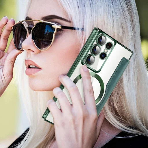  Techsuit - SmartMag könyvtok - Samsung Galaxy S22 Ultra 5G - Zöld tok - 6