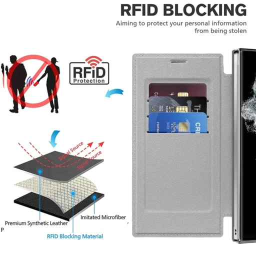  Techsuit - SmartMag könyv tok - Samsung Galaxy S22 Ultra 5G - Szürke - 5