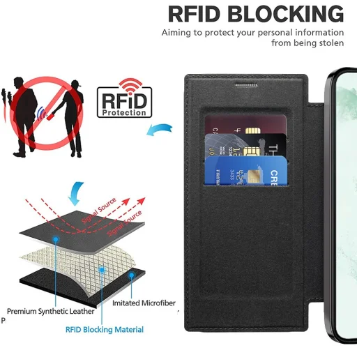  Techsuit - SmartMag könyv tok - Samsung Galaxy S22 Ultra 5G - Fekete - 4