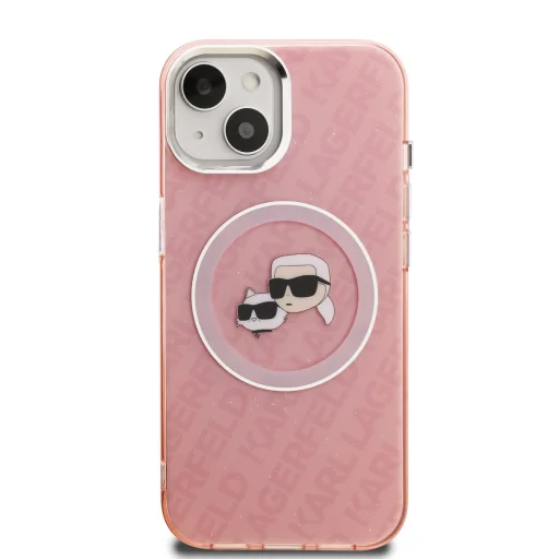  iPhone 15 Karl Lagerfeld IML K&CH Heads Repeated Logo MagSafe tok rózsaszín - 5