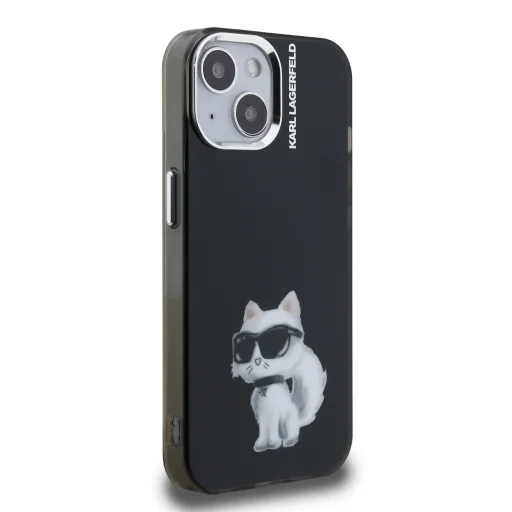  iPhone 15 Fekete Karl Lagerfeld IML Aquarelle Choupette tok - 4