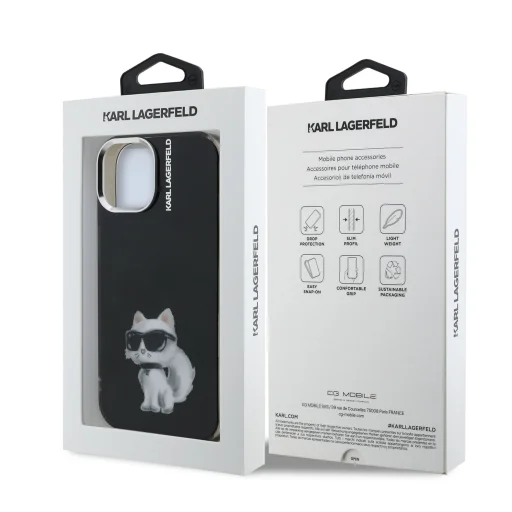 iPhone 15 Fekete Karl Lagerfeld IML Aquarelle Choupette tok - 7