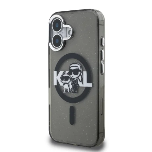  iPhone 16 Fekete Karl Lagerfeld IML Glitter Karl and Choupette Sketch MagSafe tok - 2