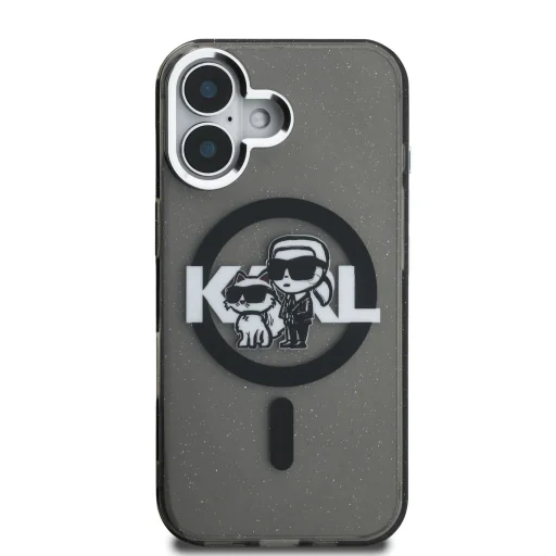  iPhone 16 Fekete Karl Lagerfeld IML Glitter Karl and Choupette Sketch MagSafe tok - 3
