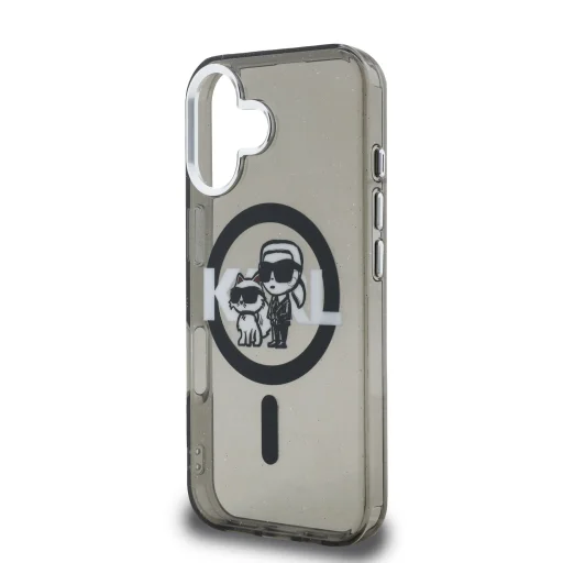  iPhone 16 Fekete Karl Lagerfeld IML Glitter Karl and Choupette Sketch MagSafe tok - 5