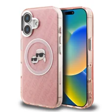  iPhone 16 Pink Karl Lagerfeld IML K&CH Heads Repeated Logo MagSafe tok