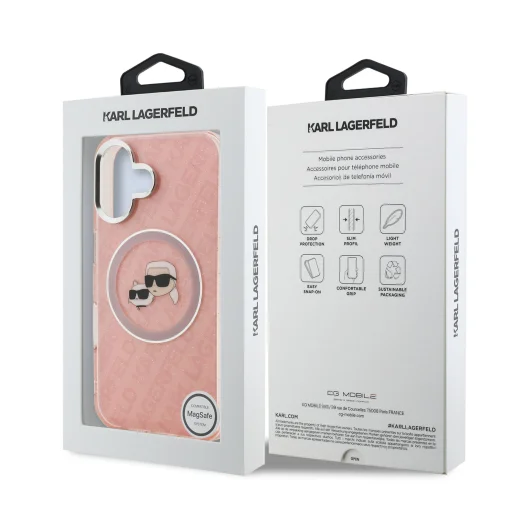  iPhone 16 Pink Karl Lagerfeld IML K&CH Heads Repeated Logo MagSafe tok - 7
