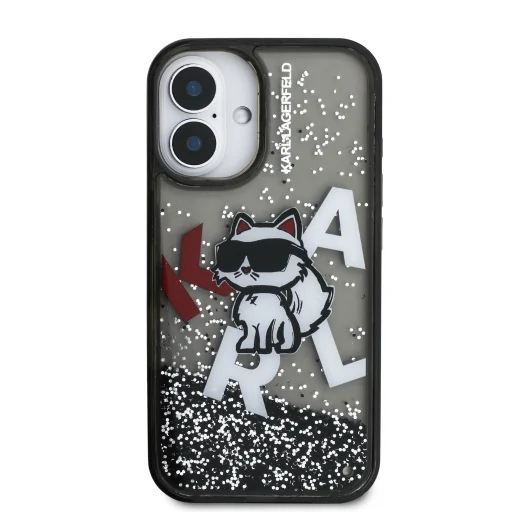  iPhone 16 fekete Karl Lagerfeld Liquid Glitter Scattered Choupette tok - 3