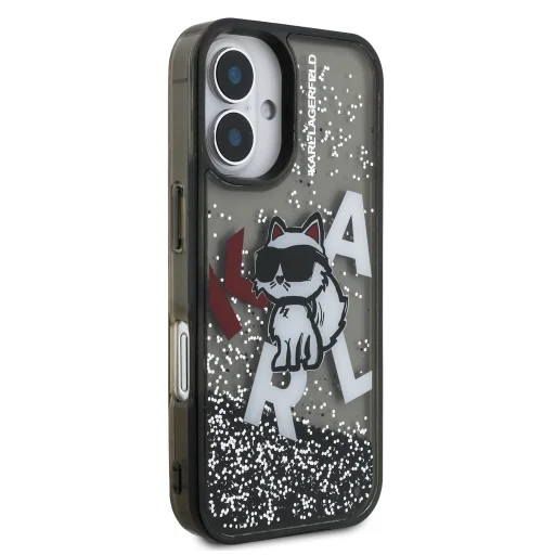  iPhone 16 fekete Karl Lagerfeld Liquid Glitter Scattered Choupette tok - 4