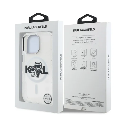  iPhone 16 Pro Max Átlátszó Karl Lagerfeld IML Glitter Karl és Choupette Sketch MagSafe tok - 7