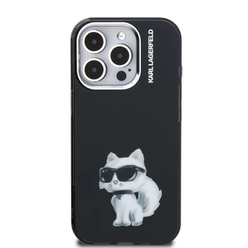  iPhone 15 Pro Max fekete Karl Lagerfeld IML Aquarelle Choupette tok - 3