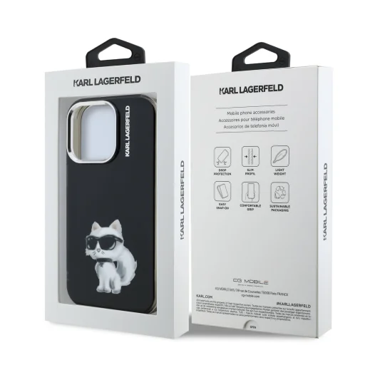  iPhone 15 Pro Max fekete Karl Lagerfeld IML Aquarelle Choupette tok - 7