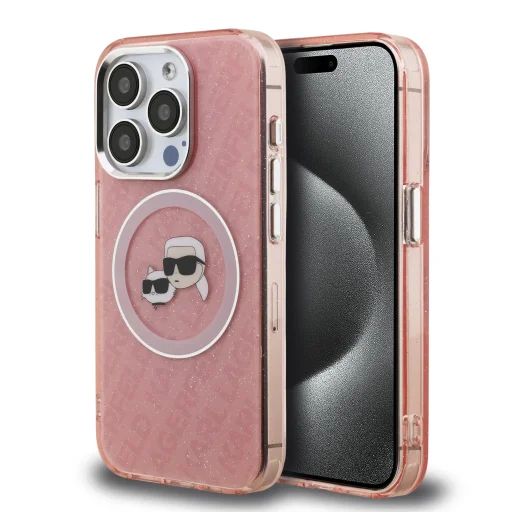  iPhone 15 Pro Max Pink Karl Lagerfeld IML K&CH Heads Repeated Logo MagSafe tok - 1