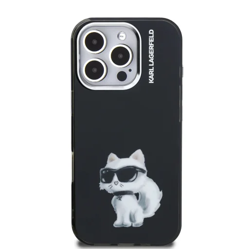  iPhone 16 Pro Max fekete Karl Lagerfeld IML Aquarelle Choupette tok - 3