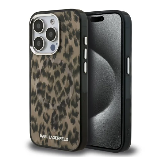  iPhone 15 Pro Barna Karl Lagerfeld IML Leopard MagSafe tok - 1