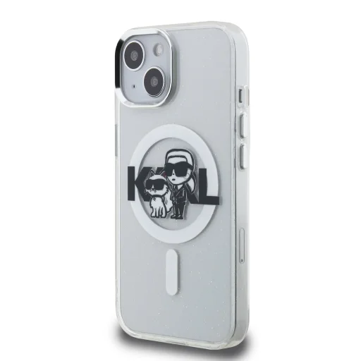  iPhone 15 átlátszó tok Karl Lagerfeld IML Glitter Karl and Choupette Sketch MagSafe tok - 2