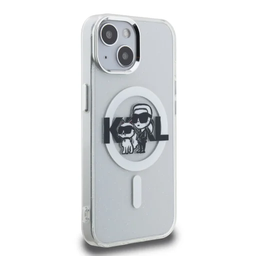  iPhone 15 átlátszó tok Karl Lagerfeld IML Glitter Karl and Choupette Sketch MagSafe tok - 4