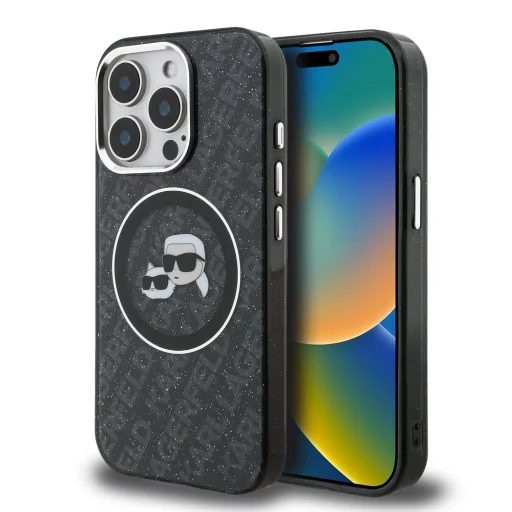  iPhone 15 Pro Fekete Karl Lagerfeld IML K&CH Fejek Ismétlődő Logó MagSafe Tok - 1