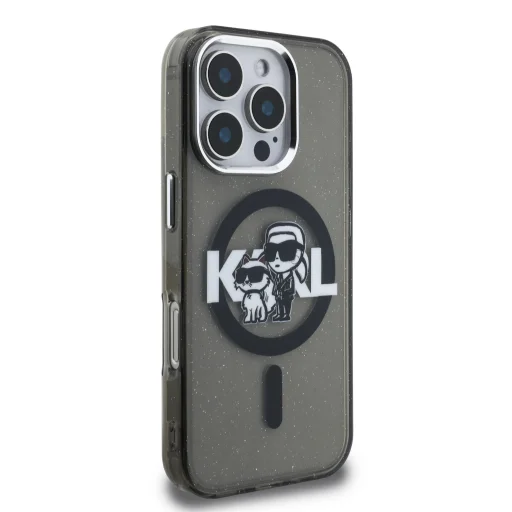  iPhone 16 Pro Max fekete Karl Lagerfeld IML Glitter Karl and Choupette Sketch MagSafe tok - 4