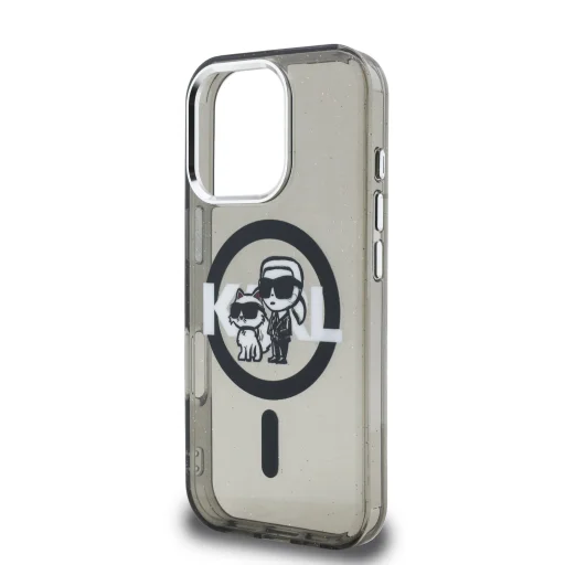  iPhone 16 Pro Max fekete Karl Lagerfeld IML Glitter Karl and Choupette Sketch MagSafe tok - 5