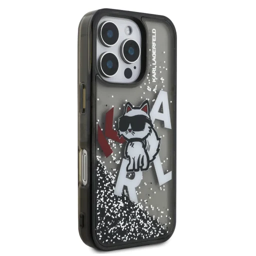  iPhone 16 Pro Max Fekete Karl Lagerfeld Liquid Glitter Choupette szórt fliptok - 4