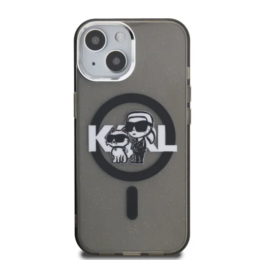  iPhone 15 Fekete Karl Lagerfeld IML Glitter Karl és Choupette Sketch MagSafe tok - 3