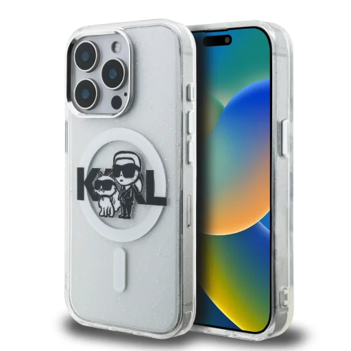  iPhone 15 Pro Max átlátszó Karl Lagerfeld IML Glitter Karl and Choupette Sketch MagSafe tok - 1