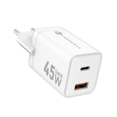 FORCELL F-ENERGY Mini GaN III VT-36 utazó töltő 1 x Type C + 1x USB A aljzattal, PD QC4.0 45W fehér