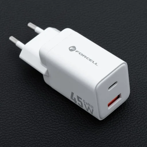 FORCELL F-ENERGY Mini GaN III VT-36 utazó töltő 1 x Type C + 1x USB A aljzattal, PD QC4.0 45W fehér - 4