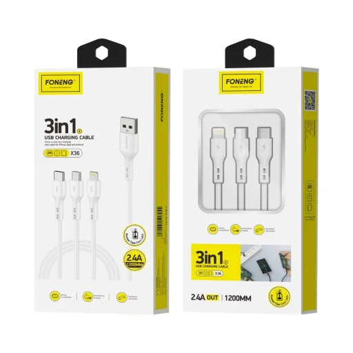 FONENG kábel X36 3 az 1-ben 3A 1.2M Fehér - 1