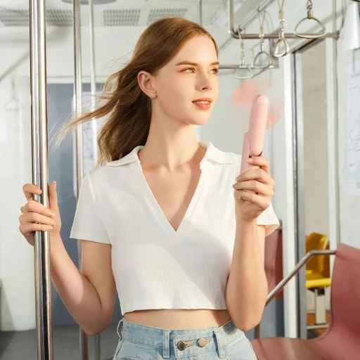 Jisulife Hordozható Ventilátor Life8 Plus USB Ventilátor Power Bank Funkcióval 4500mAh és Zseblámpa - Rózsaszín - 3