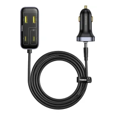Baseus - Autós töltő BackseatPal L1 (C00081100121-00) - 3x USB, 3x Type-C, PD3.0, 110W, Gyors töltés + 1,5m hosszabbító kábel - Fekete
