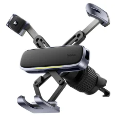 Baseus - Autós tartó (C40483401813-00) - Telefonhoz/Tablethez, bőr hatású borítás, kihúzható karok, automatikus rögzítés - Fekete Ezüst