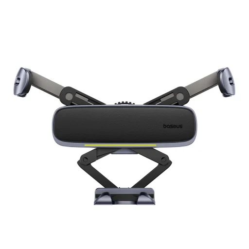 Baseus - Autós tartó (C40483401813-00) - Telefonhoz/Tablethez, bőr hatású borítás, kihúzható karok, automatikus rögzítés - Fekete Ezüst - 3