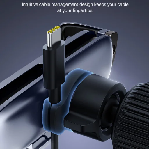 Baseus - Autós tartó (C40483401813-00) - Telefonhoz/Tablethez, bőr hatású borítás, kihúzható karok, automatikus rögzítés - Fekete Ezüst - 6