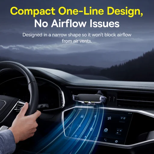 Baseus - Autós tartó (C40483401813-00) - Telefonhoz/Tablethez, bőr hatású borítás, kihúzható karok, automatikus rögzítés - Fekete Ezüst - 7