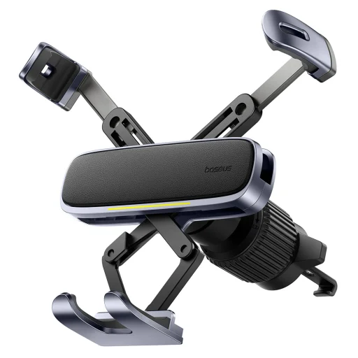 Baseus - Autós tartó (C40483401813-00) - Telefonhoz/Tablethez, bőr hatású borítás, kihúzható karok, automatikus rögzítés - Fekete Ezüst - 1