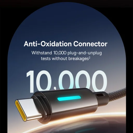 Baseus - Data Cable Lit (P10379002121-01) - USB-ről C típusú csatlakozóra, 100W, gyorstöltés, világítás, gombvezérlés, 2m - Kozmikus fekete - 4