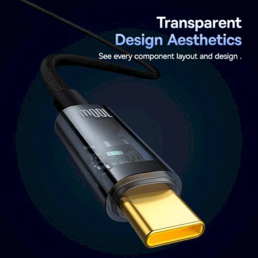 Baseus - Data Cable Explorer (P10319703111-00) - Type-C, Gyors Töltés, 100W, Automatikus Kikapcsolás, Nejlon, 1m - Fekete Színű - 4